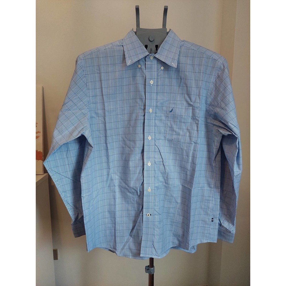 Nautica Men's Striped Long Sleeve Shirt in Light Blue, Size L